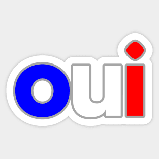 Oui - Typographic Design. White Tee. Sticker